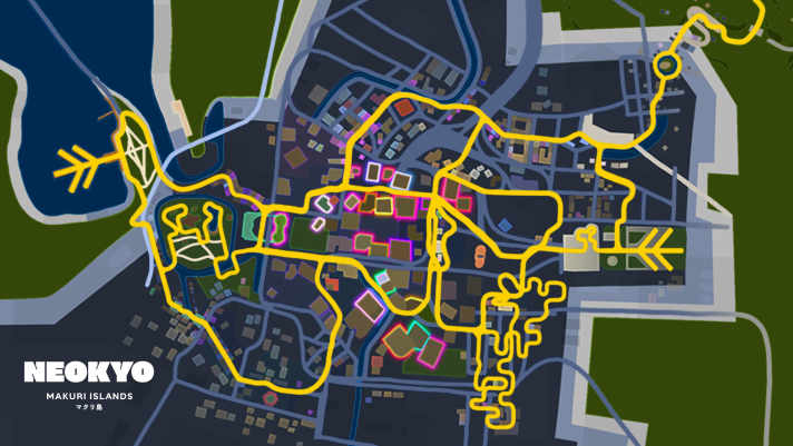   Der Streckenplan von Neokyo. Mit ca. 30 Kilometern sind die Strecken zusammengerechnet in etwa so lange wie die von Makuri Islands.