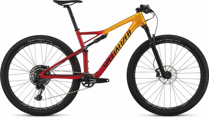   Das Specialized Epic Expert Carbon in der knalligen rot-gelben Lackierung für 5000 Euro.