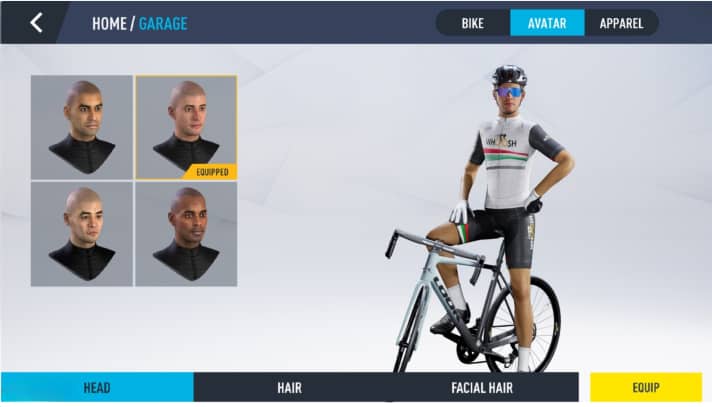 Die E-Cycling-WM 2024 wurde auf der kommerziellen Plattform My Whoosh ausgetragen. Wie in anderen E-Sports-Apps auch, lässt sich der digitale Avatar natürlich individualisieren.