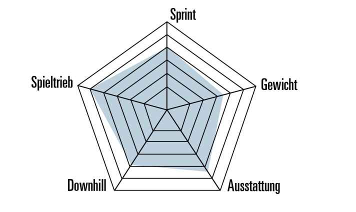 Die Spinne zeigt den idealen Einsatzbereich des Propain Spindrift. Die BIKE-Noten: Fahrverhalten 2,27 ; Labor 3,50 ;
Ausstattung 2,10. Insgesamt: 2,4 | BIKE-Grafik