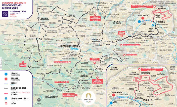 Die Strecke des olympischen Straßenrennens der Männer in Paris 2024