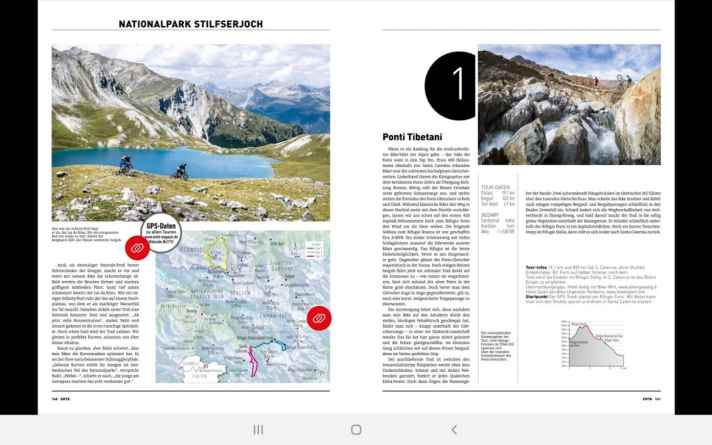   Die App passt sich optimal an die Bildschirmgröße an. Um längere Texte zu lesen, kann man in den Textmodus wechseln. Klick-Buttons zeigen Links zu weiteren Inhalten wie Fotogalerien an.