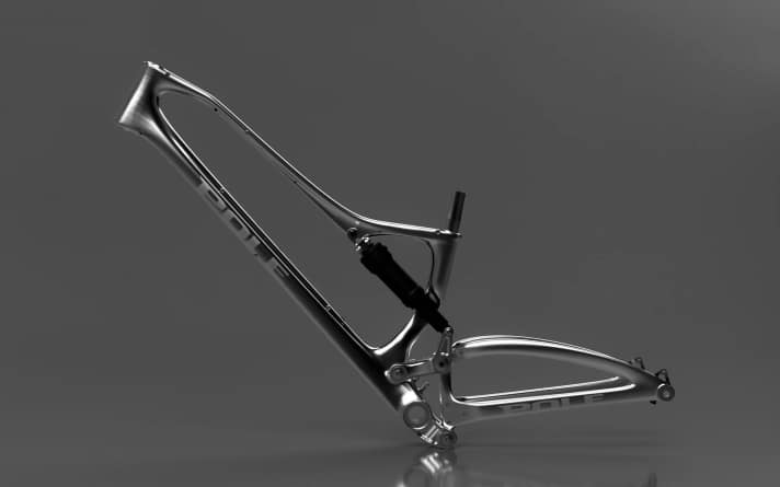   Der Machine-Rahmen wirkt extrem und ist es auch. Steiler Sitzwinkel, flacher Lenkwinkel, asymmetrischer Hinterbau.