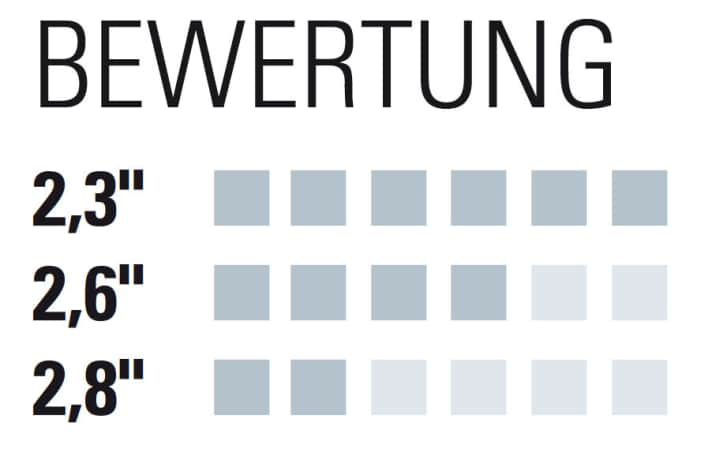 Bewertung Test 5: Die meisten Punkte bei der Agilität gehen an die MTB-Pneus in 2,3 Zoll Breite. | e.