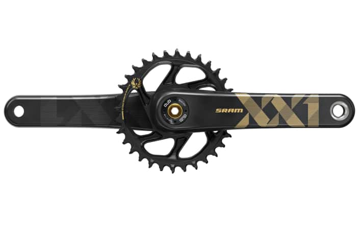   Sram XX1 Eagle DUB: leichter, steifer und haltbarer als jede Sram-Kurbel zuvor. Ab März 2018 zu Preisen zwischen 570 und 585 Euro erhältlich (auch in schwarz/grau).