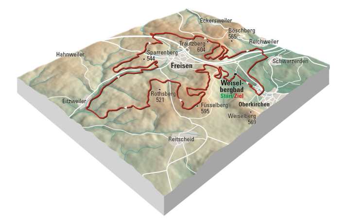 Trail-Hotspot in Freisen ist der 595 Meter hohe Füsselberg mit jetzt fünf sehr spannenden Trails, die mit den aktuellsten Bikepark-Elementen wie Sharkfins, kleinen Doubles und Kickern versehenen sind (Bergwerk Downhill, Jumpline, Double­Nico, neue Jumpline und Dropline). Insgesamt soll das gebaute Netz einmal über 15 Kilometer umspannen.