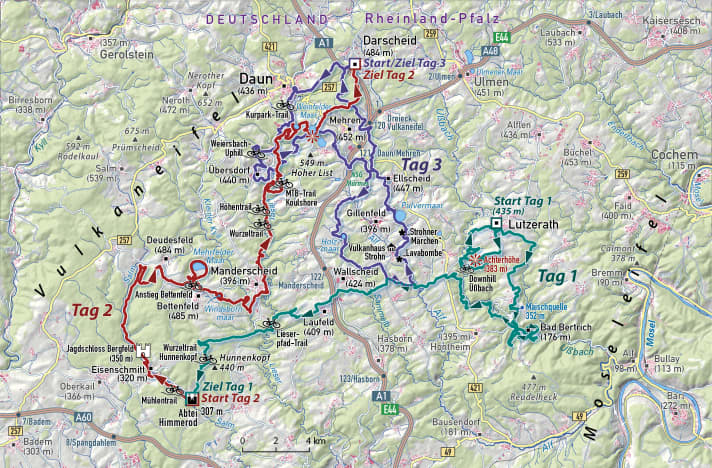 Zwei Etappen von A nach B und am dritten Tag eine große Trail-Runde um die Dauner Maare.