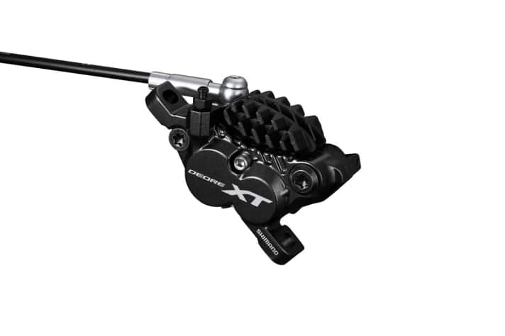   Das erste Bild des neuen Vierkolben-Sattels der Shimano XT-Scheibenbremse. Auf der Eurobike in Friedrichshafen wird man die Stopper sicher am Shimano-Stand bestaunen können.