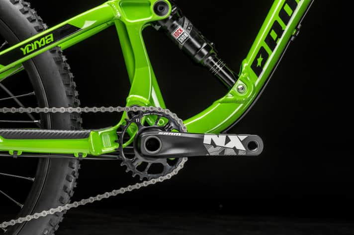 Angetrieben wird das Yuma mit der Sram GX-Gruppe mit 1x11 Gängen. Damit sind durch die große Bandbreite auch längere Touren kein Problem.