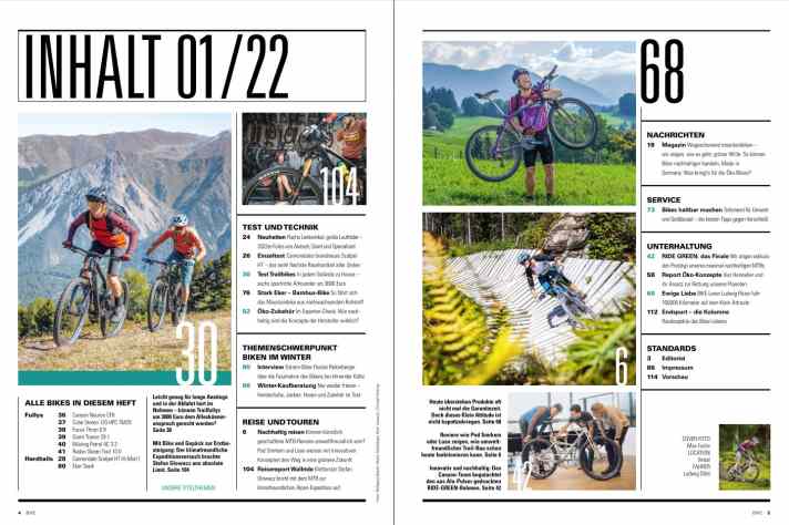 Inhalt der grünen Ausgabe: Weltpremiere bike PROJECT: ride green, das maximal nachhaltige MTB, außerdem Bikes und Öko-Zubehör im Test und der Themenschwerpunkt Biken im Winter – jetzt in BIKE 1/2022.