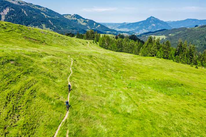 Ein Bilderbuch-Trail zieht sich über die Gschwender Alpe. Allerdings muss man sich fahrtechnisch später deutlich mehr anstrengen müssen.