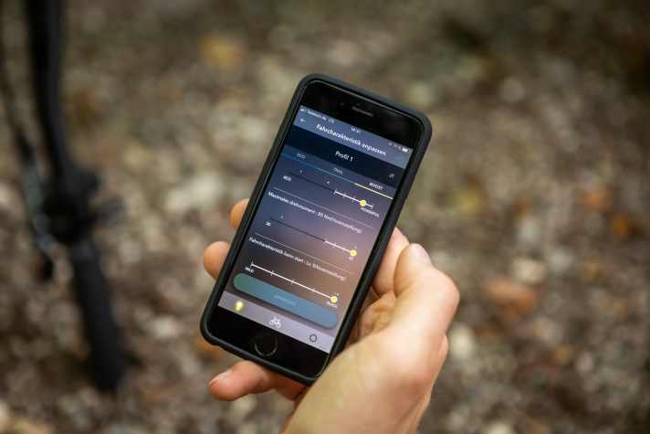   Der Einstellbereich des Boost-Modus am neuen EP8-Motor mit der neuen E-Tube-App von Shimano.