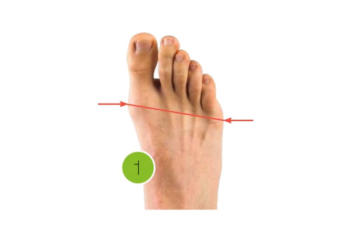   Die Cleats sollten auf Höhe der Mittelfußknochen sitzen. Ertaste dazu im ersten Schritt das Großzehen- und Kleinzehengrundgelenk ohne Schuhe, um eine grobe Vorstellung von deren Lage zu erhalten.