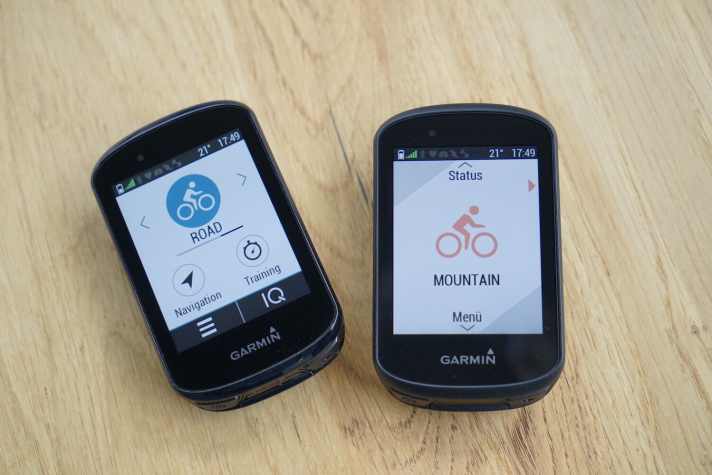 Links der Edge 530 mit Tasten, rechts der Edge 830 mit Touchscreen. In Sachen Ausstattung, Funktionsumfang, Akkulaufzeit sind die beiden GPS-Geräte identisch. Den 530er bedient man eben über Tasten, dafür kostet er 100 Euro weniger (299,99 Euro).