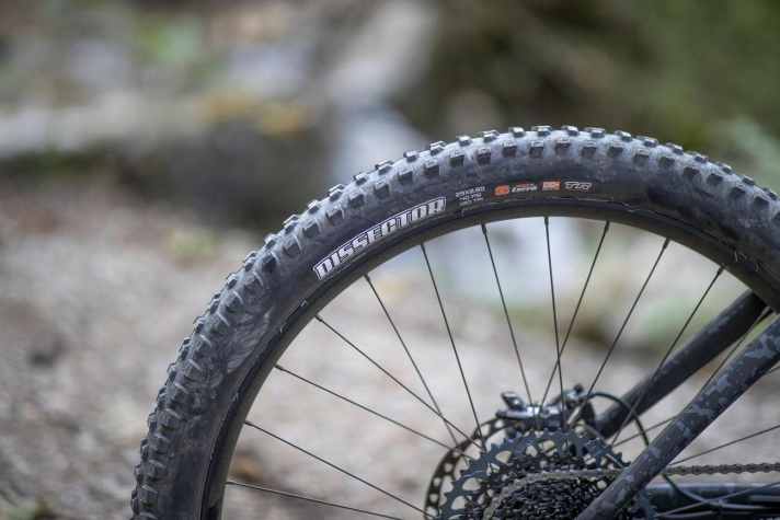   Am Hinterrad hätten wir uns die Maxxis-Bereifung mit Double Down-Karkasse gewünscht – sie bietet mehr Durchschlagschutz als die leichtere Exo+-Karkasse.