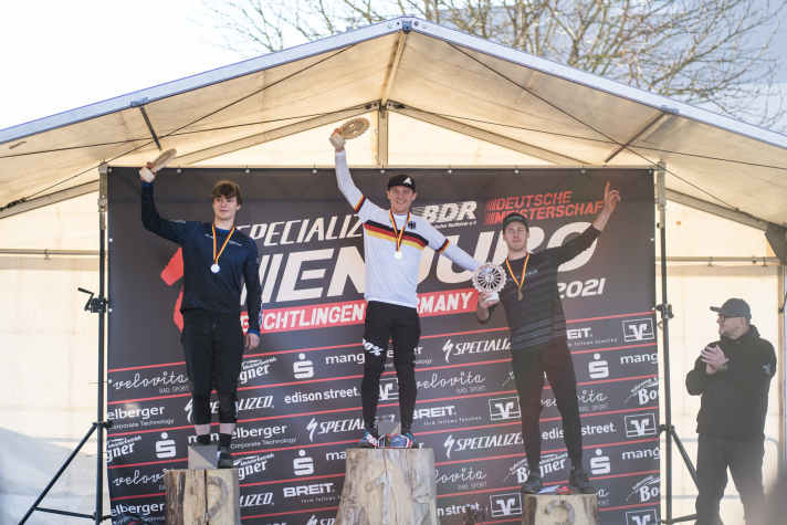   Podium der Herren: Lauritz Herrmann, Christian Textor und Max Pfeil (von links nach rechts).