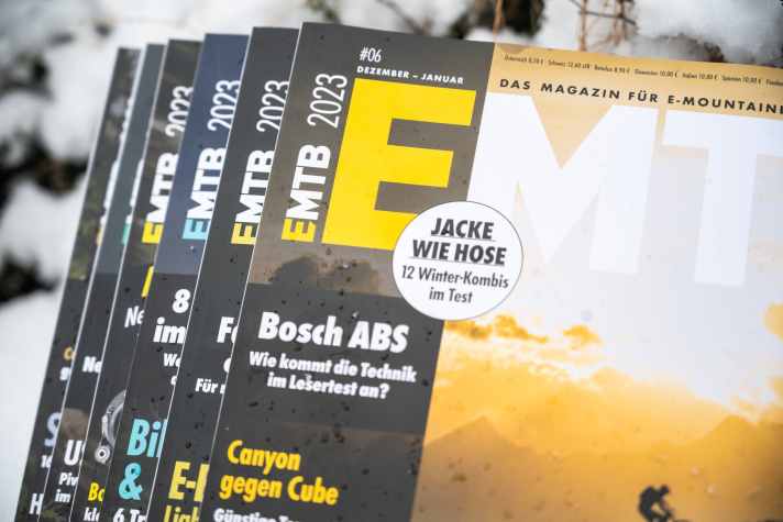 EMTB ist die Lektüre schlechthin für E-Mountainbiker. Sechs hochwertig gedruckte Ausgaben gibt’s ab 46,90 Euro im Vorteilsabo.