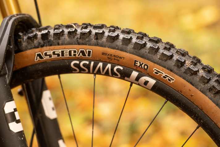 Vorne und hinten sind Maxxis-Reifen mit der dünnen Exo-Karkasse verbaut. Zu wenig für ein abfahrtsstarkes E-MTB dieser Federwegsklasse. Das kostet Grip und Pannenschutz.