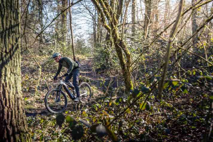 Obwohl es für sanftere Trails gemacht wurde, schlägt sich das Giant Stance E+ auch im gröberen Gelände gut und vermittelt auch Anfängern viel Sicherheit.
