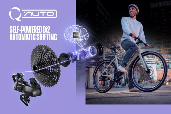 So ist Shimanos Q’Auto aufgebaut: Sensoren und Dynamo in der Hinterradnabe liefern Daten und Energie - der Rest, sprich: das Schalten, passiert dann auf Wunsch automatisch.