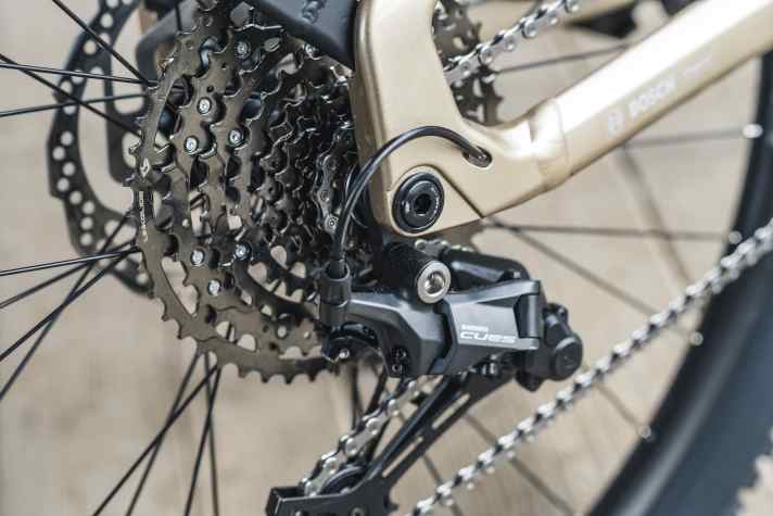 Die besseren Versionen der 6000er Cues kommen mit großer Bandbreite, schicken Kassetten in titangrau und der Shadow-Plus-Technik vom MTB.