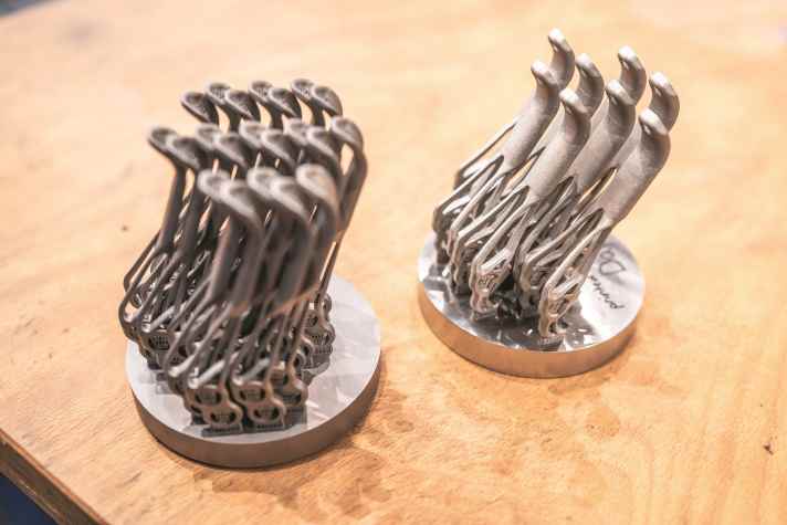 Sehen wir bald 3D-gedruckte Bremsen aus Deutschland? Trickstuff präsentierte diese Bremshebel aus dem Drucker bei der Eurobike in Frankfurt.