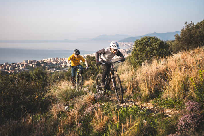 Das Gewicht fällt mit unter 13 Kilo sehr gering aus. Gemeinsam mit dem antriebsneutralen Heck streicht das Liteville in der Bergaufwertung so Bestnoten ein. Verlustarm und traktionsstark klettert das Bike merklich besser als die meisten Konkurrenten derselben Federwegsklasse.