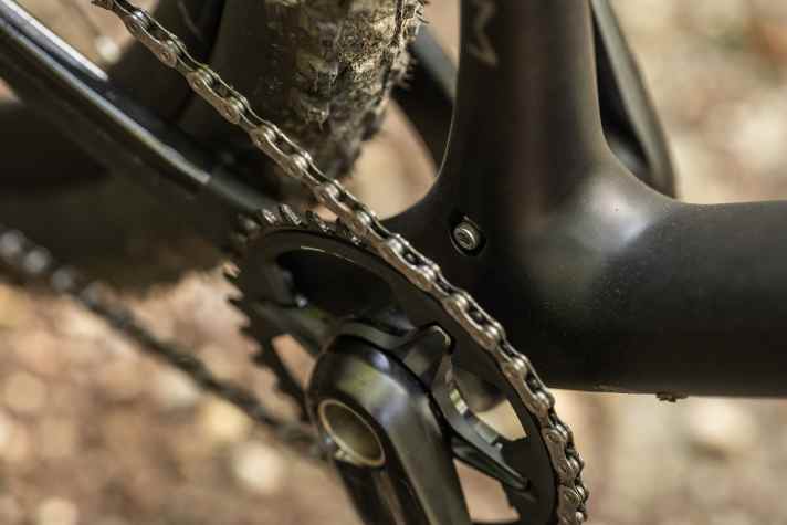 Das Storck Hardtail verzichtet auf eine Kettenführung. Ein passender Montagepunkt wäre aber vorhanden.