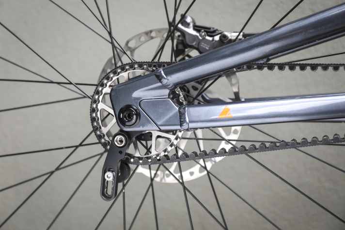 Statt Kette, Kassette und Schaltwerk läuft nur ein Riemen ans Heck des Bikes. Leise, leicht und wartungsarm.