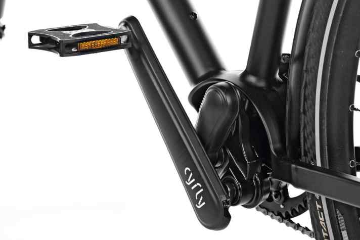 Ein Ensemble von Schubstangen und Pleueln sorgt dafür, dass die Cyfly-Kurbel beim Abwärts-Tritt ihre größte virtuelle Länge und damit mehr Drehmoment erreicht.