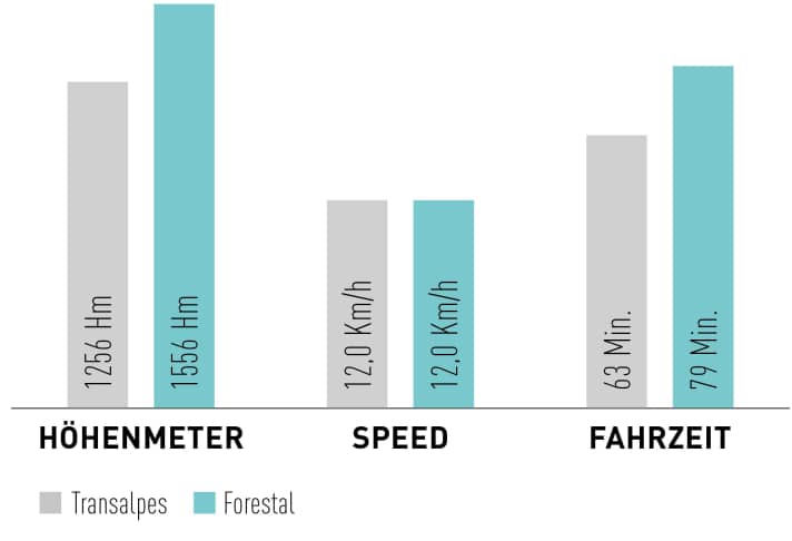 Vergleich Transalpes vs. Forestal mit einem 68-Kilo-Fahrer