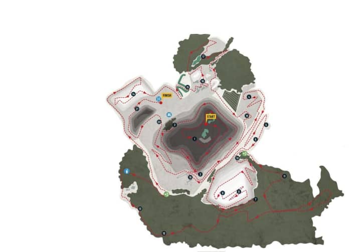   Die Streckenkarte des Red Bull Radical mit seinen Hindernissen, Kletterpassagen und Trails.