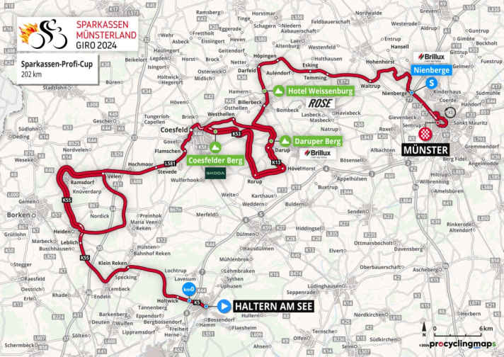 Die Strecke des Sparkassen Münsterland Giro 2024