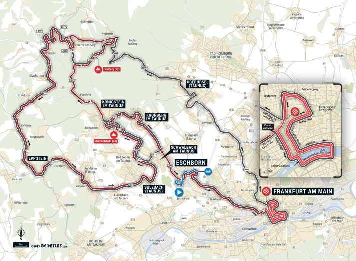 Der Streckenverlauf von Eschborn-Frankfurt 2023