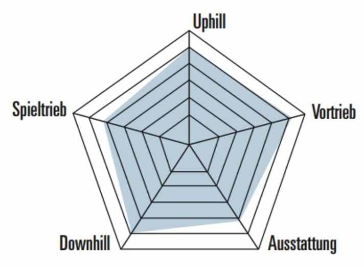 Das großzügig ausgefüllte Spinnendiagramm macht deutlich: Das Cannondale Scalpel HT ist ein sehr gutes Race-Hardtail. Nur bei der Ausstattung fällt das teure Bike etwas ab.