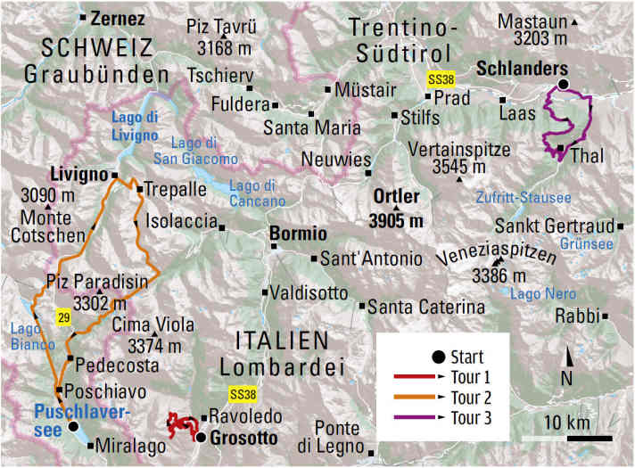 Supertrail-Roadtrip in drei Akten. Hier die drei Trail-Touren im Veltin, dem Val Viola und im Vinschgau.