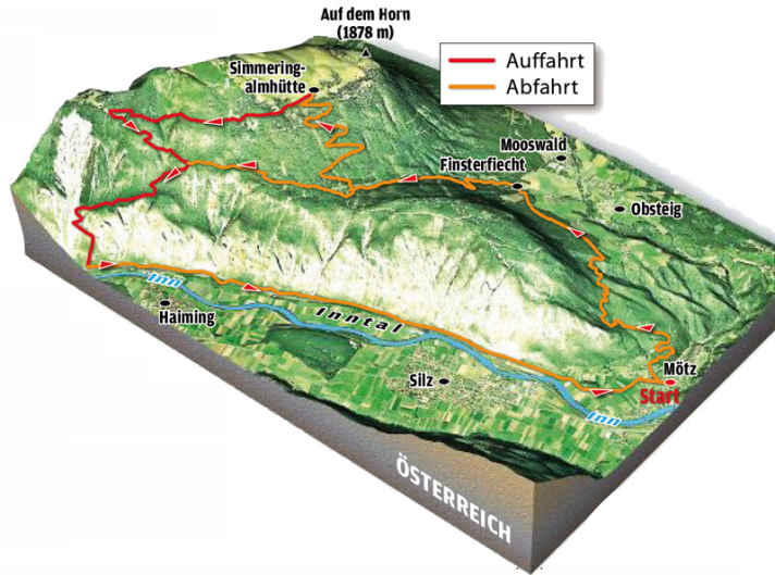   Die Touren-Übersicht zum Supertrail über die Schotterreiße im Inntal.