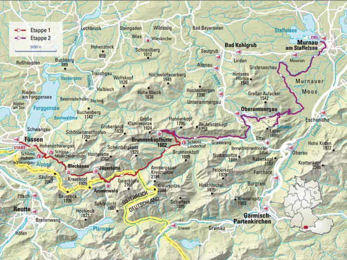 Die 2-Tages-Etappe in  den Ammergauer Alpen