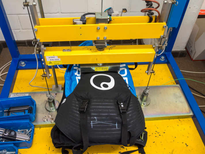 Im Labor des TÜV Rheinland wird nach der Norm EN 1621-2 2014 getestet.