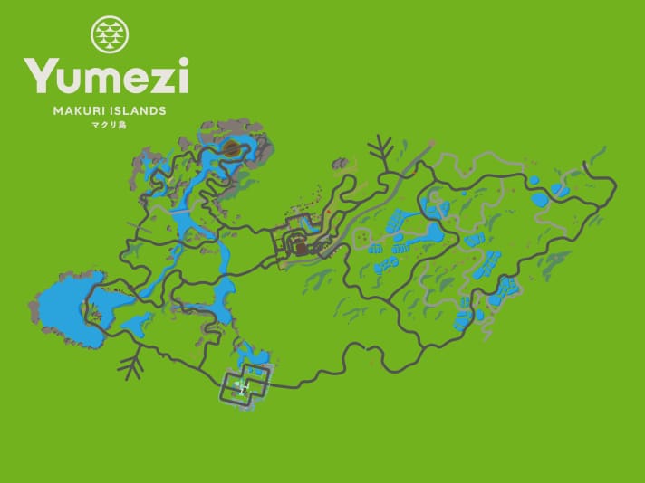 Die Streckenkarte der neuen Zwift-Welt Yumezi. | i.