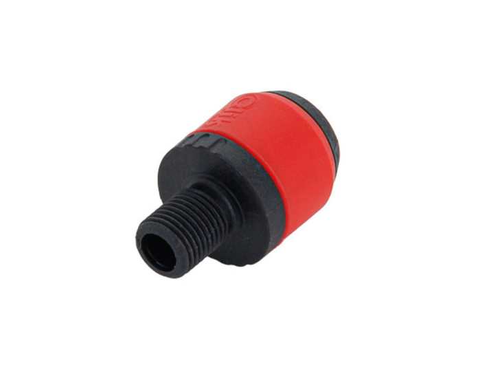 Der kleine Adapter wird einfach in die Aufnahme für das Schrader-Ventil gesteckt und dort vom Klemmhebel fixiert.