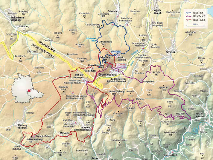 Die drei Touren von Oberwiesenthal an der Grenze nach Tschechien