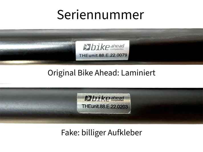 Wie dieses Beispiel von Bike Ahead zeigt, schrecken die asiatischen Produktfälscher nicht einmal von kopierten Prüfplaketten zurück. Der Unterschied ist oft nur auf den zweiten Blick erkennbar.