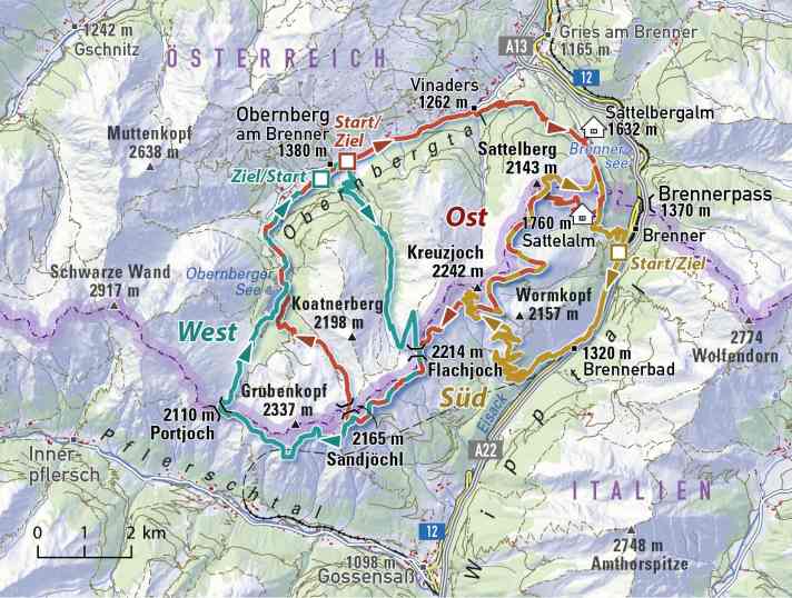   Die drei Touren in der Übersicht