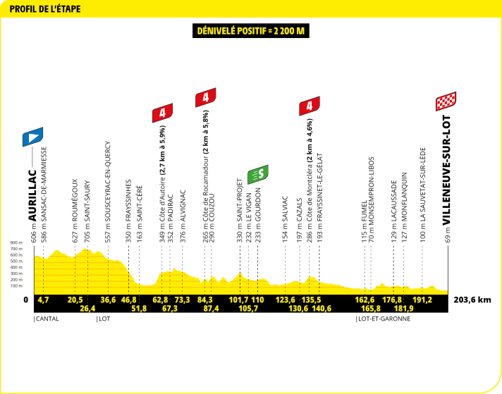 Das Höhenprofil der 12. Etappe der Tour de France 2024