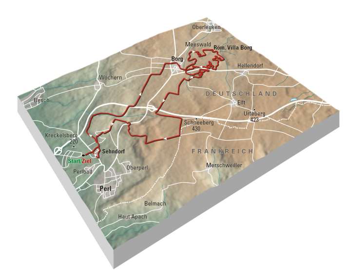   Die Weinanbau-Idylle an der Obermosel grenzt direkt an Luxemburg und Frankreich, zwei ausgesprochen bike-freundliche Nationen. Kein Wunder, dass sich die Gemeinde Perl an deren Singletrail-Netze nur zu gern mit angeschlossen und sich auch an deren Beschilderungssystem orientiert hat.