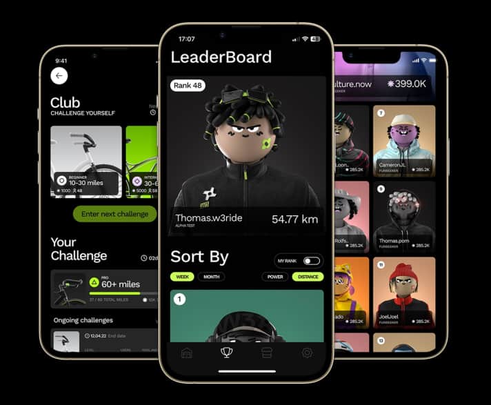 Ähnlich anderen Portalen bietet die W3:Ride App natürlich auch eine Community mit Bestenlisten und Challenges.