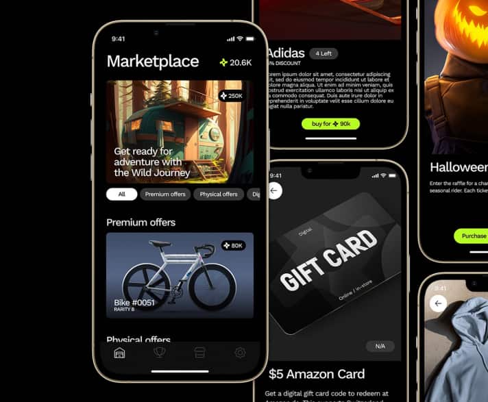 Auf dem digitalen Marketplace können eingefahrene Credits gegen reale Vergünstigungen und Goodies eingetauscht werden.