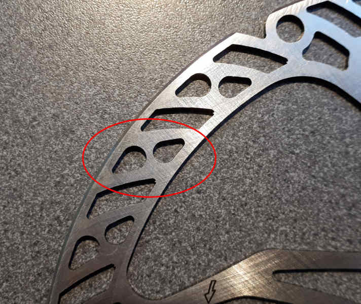   Unbedenkliche Trickstuff-Bremsscheibe Dächle UL 160 mm bzw. 180 mm von vor dem 28.06.2019.