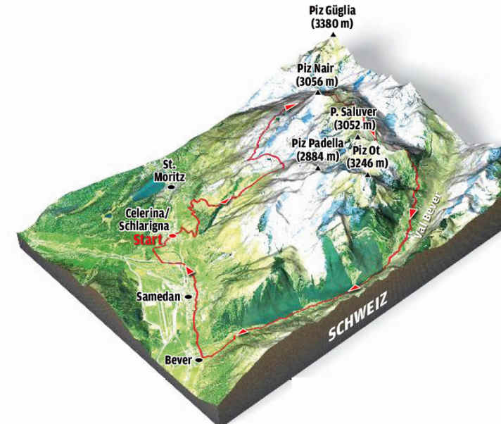   Der Suvretta-Trail im Engadin im Überblick.